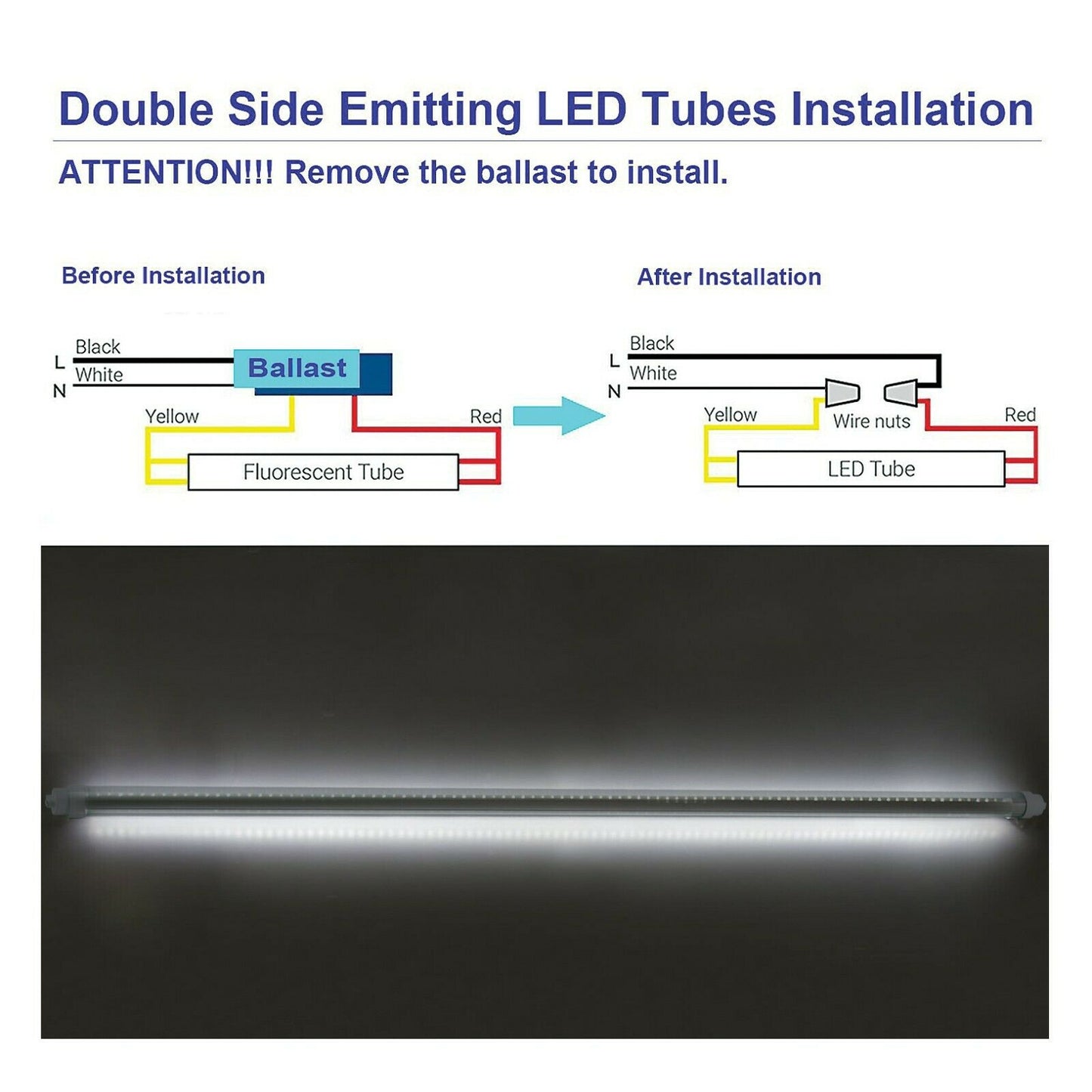 R17D 4FT 24W Double Sided LED Tube Light