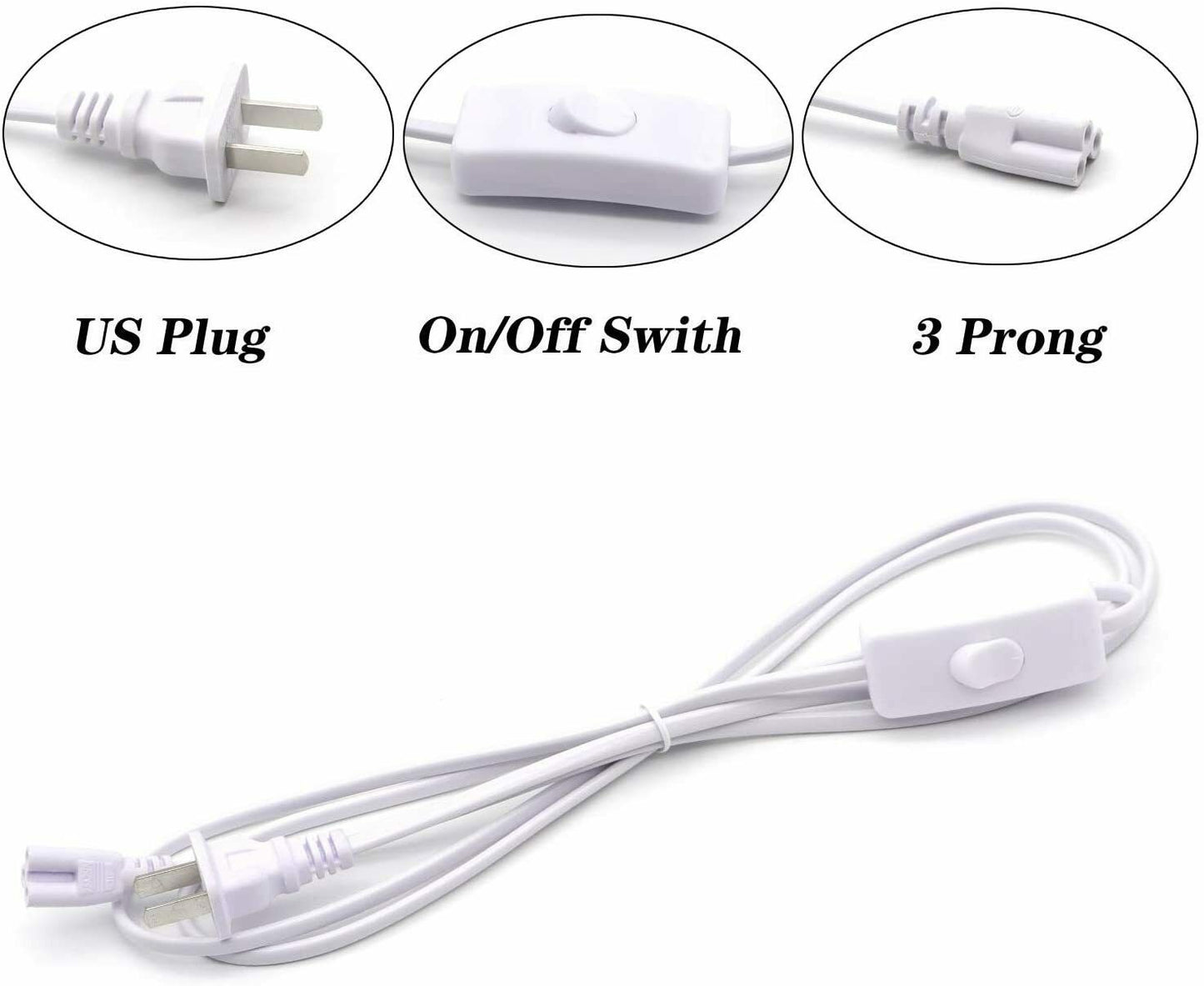 Power Cable w/ Switch for T8/T5 Integrated LED Tube Lights (10PCS)