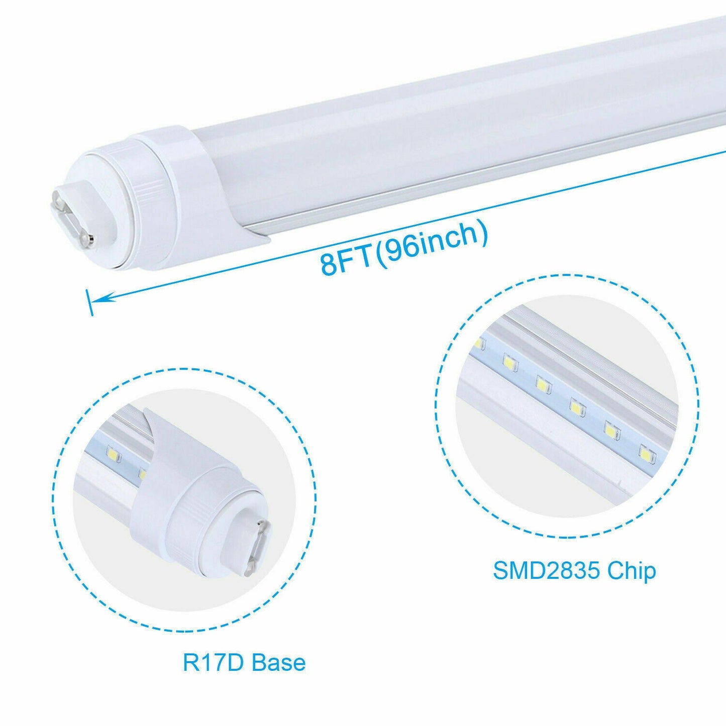 R17D 8FT 40W T8 LED Tube Light 5000K Milky 25Pcs