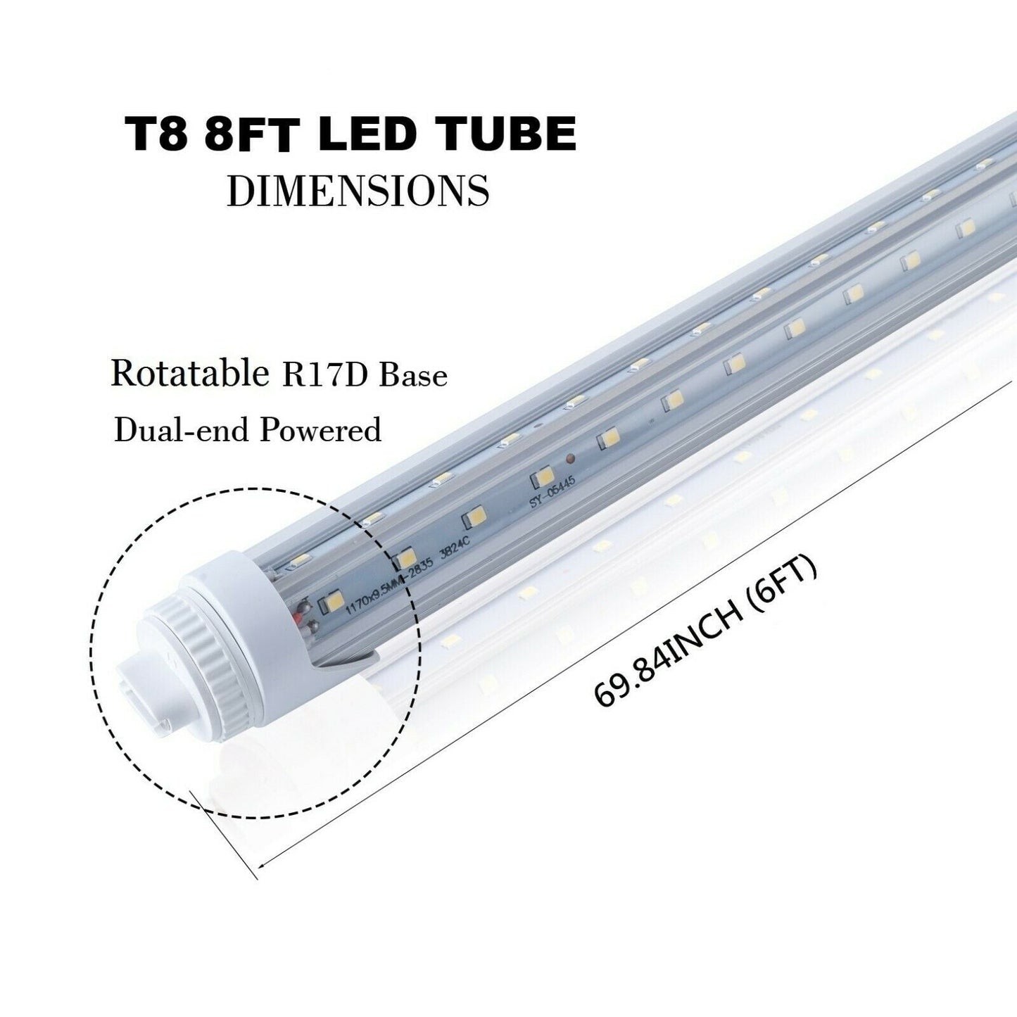 R17D V-Shape 6FT 40W 6500K Clear 6Pcs