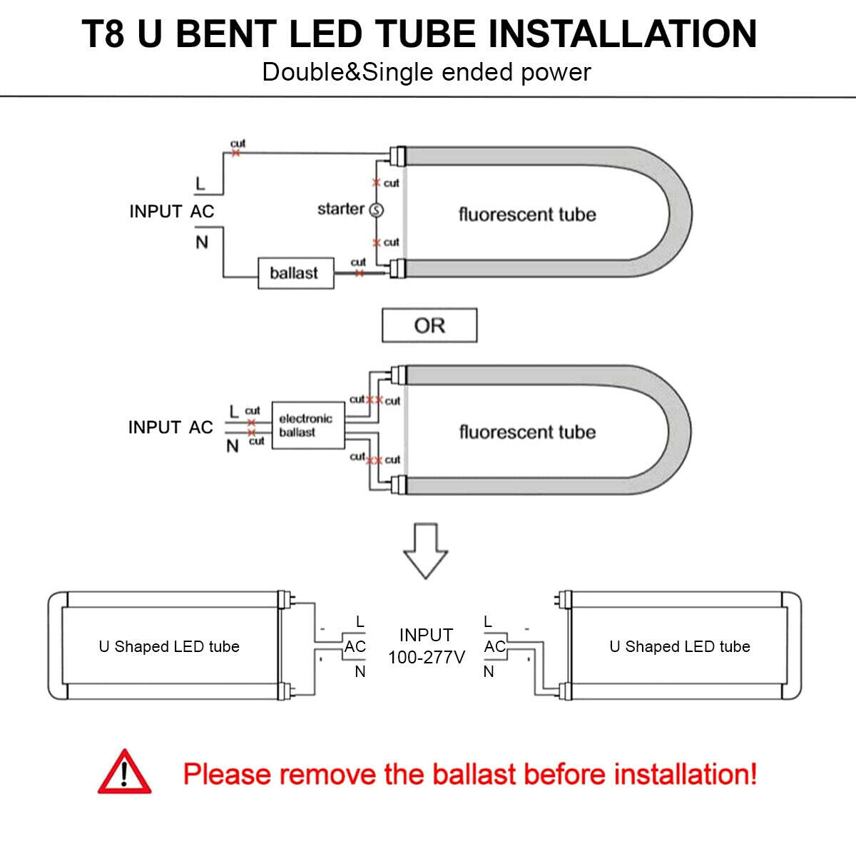 U Shaped LED Tube Lights 6500K Clear 10Pcs