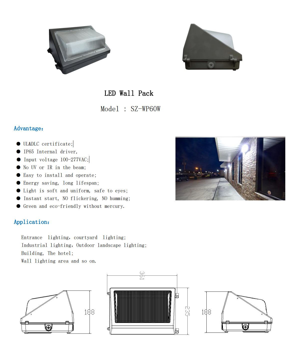 Wall Pack 60W LED Photocell